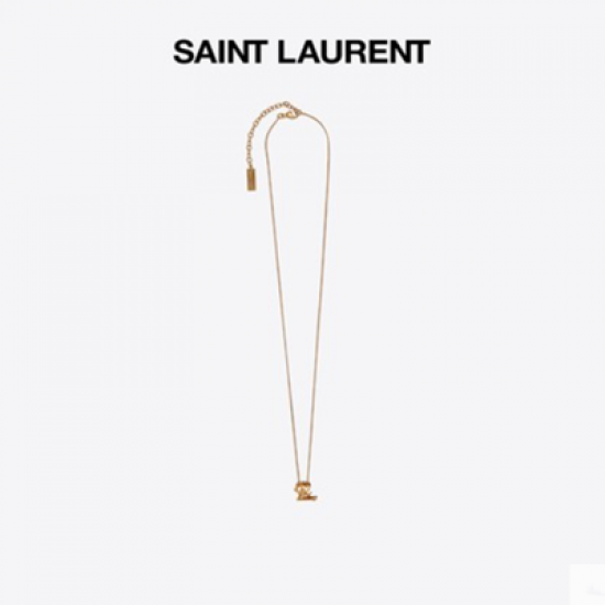 YSL/ Ms Saint Laurent gold letter twist pendant metal necklace