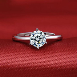 Six-prong crown and diamond ring